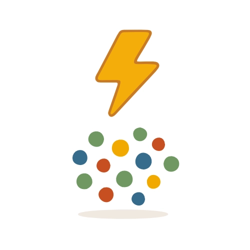 Blitzsymbol über unsortierten Punkten als Warnung vor KI ohne klare Methode.