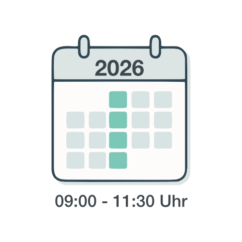 Kalender mit markierten Dienstagen und Freitagen für Workshoptermine.